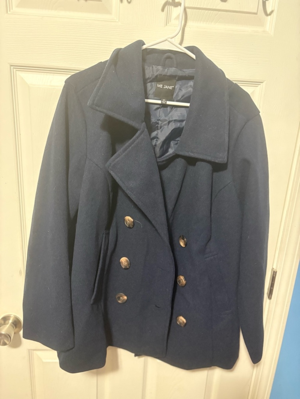 Me Jane Navy Double-Breasted Peacoat with Gold Buttons
